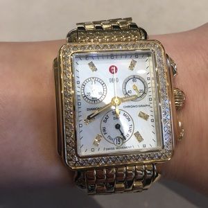 Michele 18mm Gold Diamond Deco with Gold Band